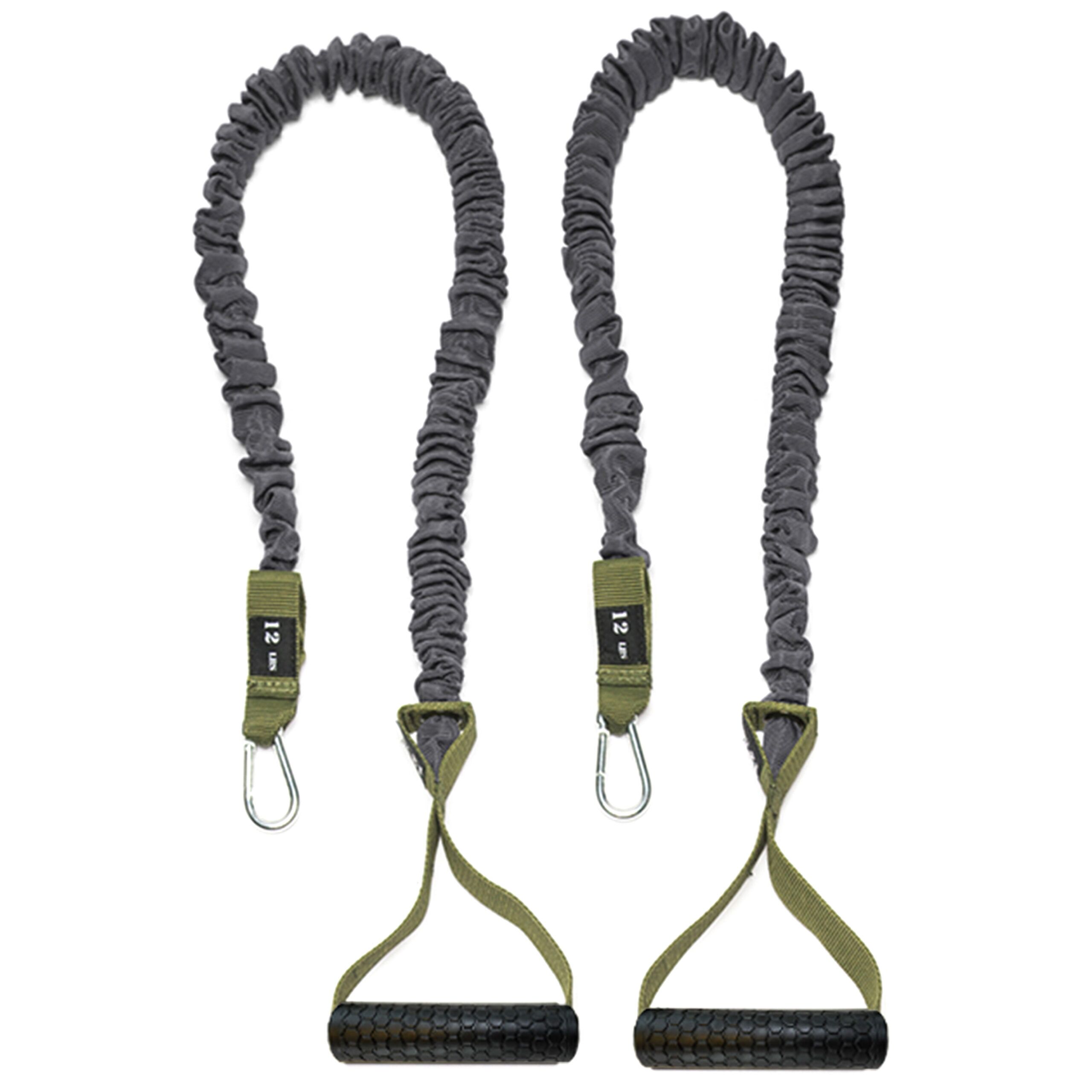4KOR 12 lb Resistance Cord Pair with gray safety sleeve cords and olive green handles