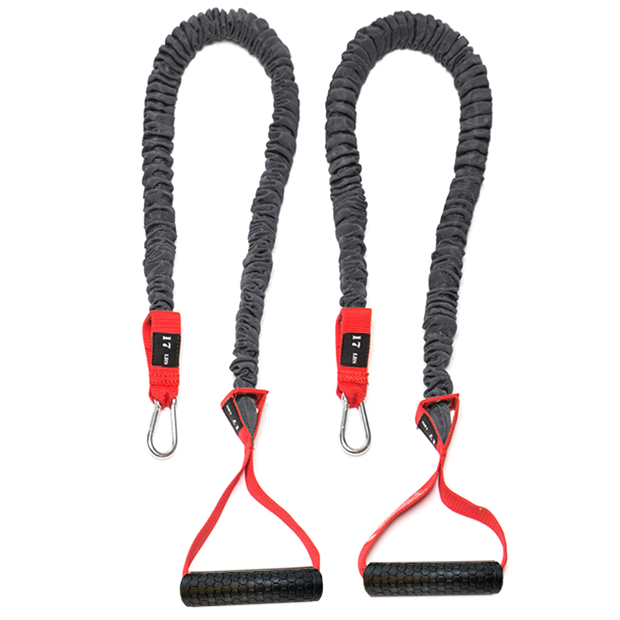 4KOR 17 lb Resistance Cord Pair with gray safety sleeve cords and red handles