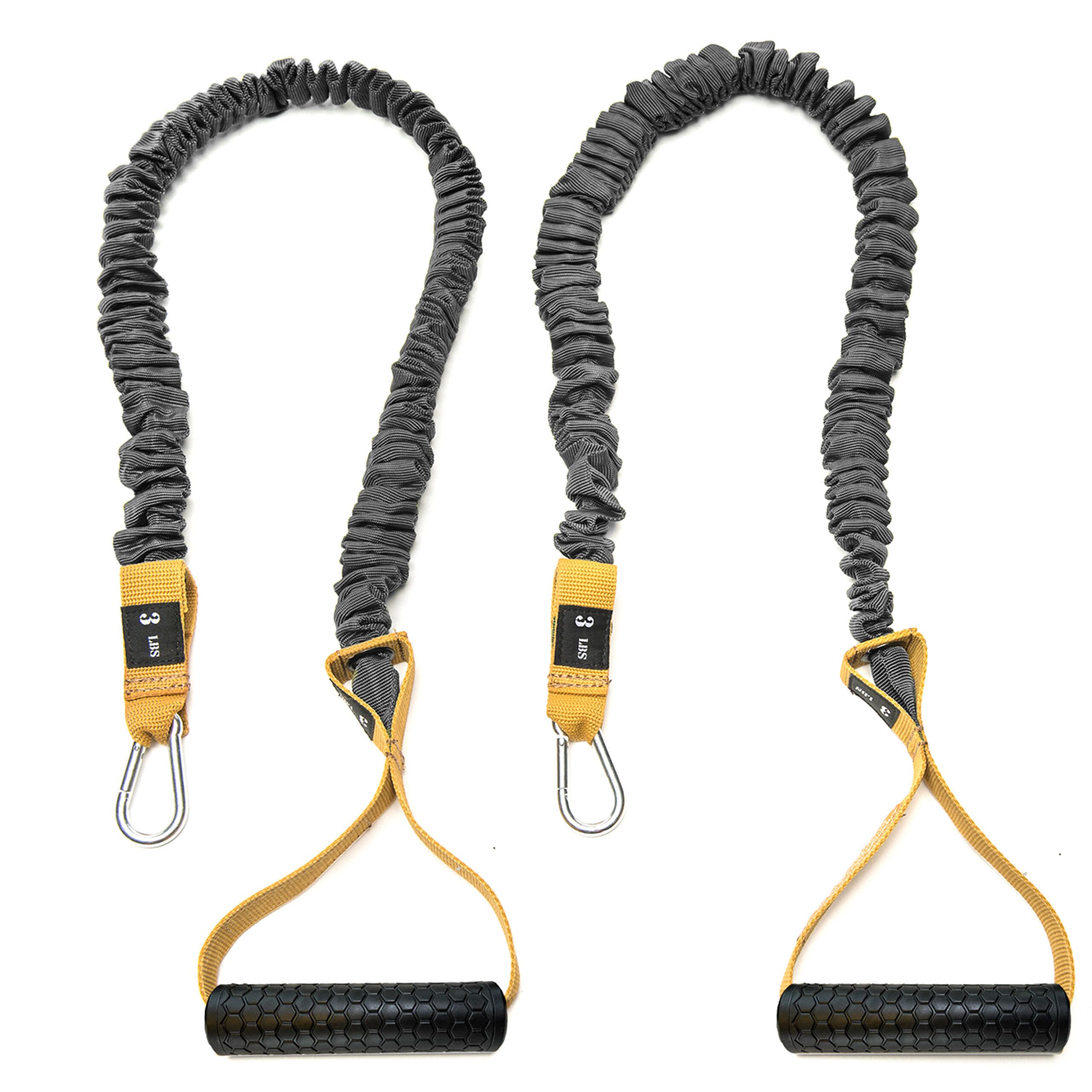 4KOR 3 lb Resistance Cord Pair with gray safety sleeve cords and yellow handles