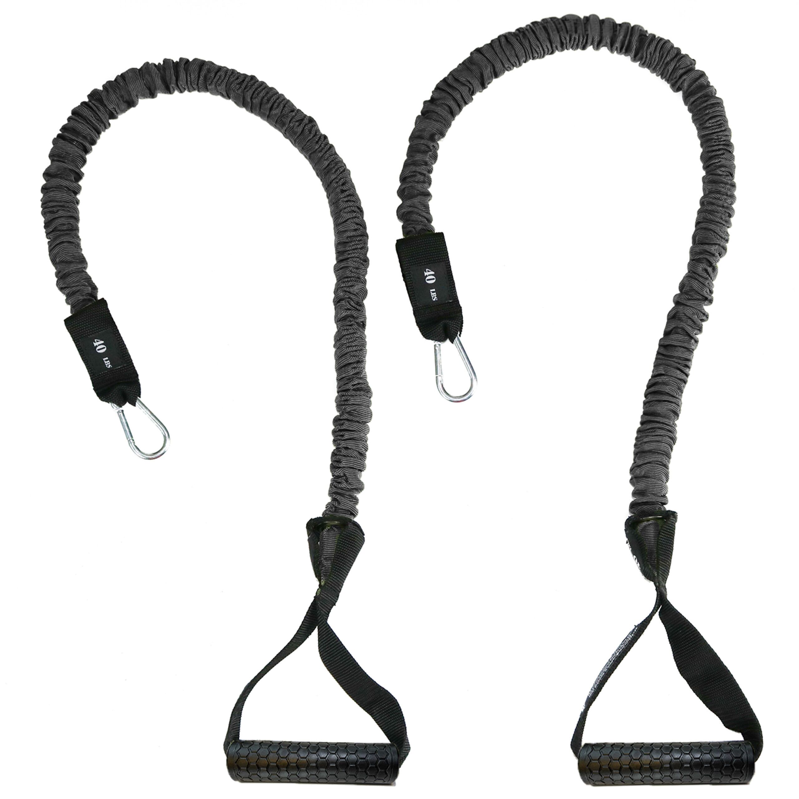 4KOR 40 lb Resistance Cord Pair with gray safety sleeve cords and rubber handles