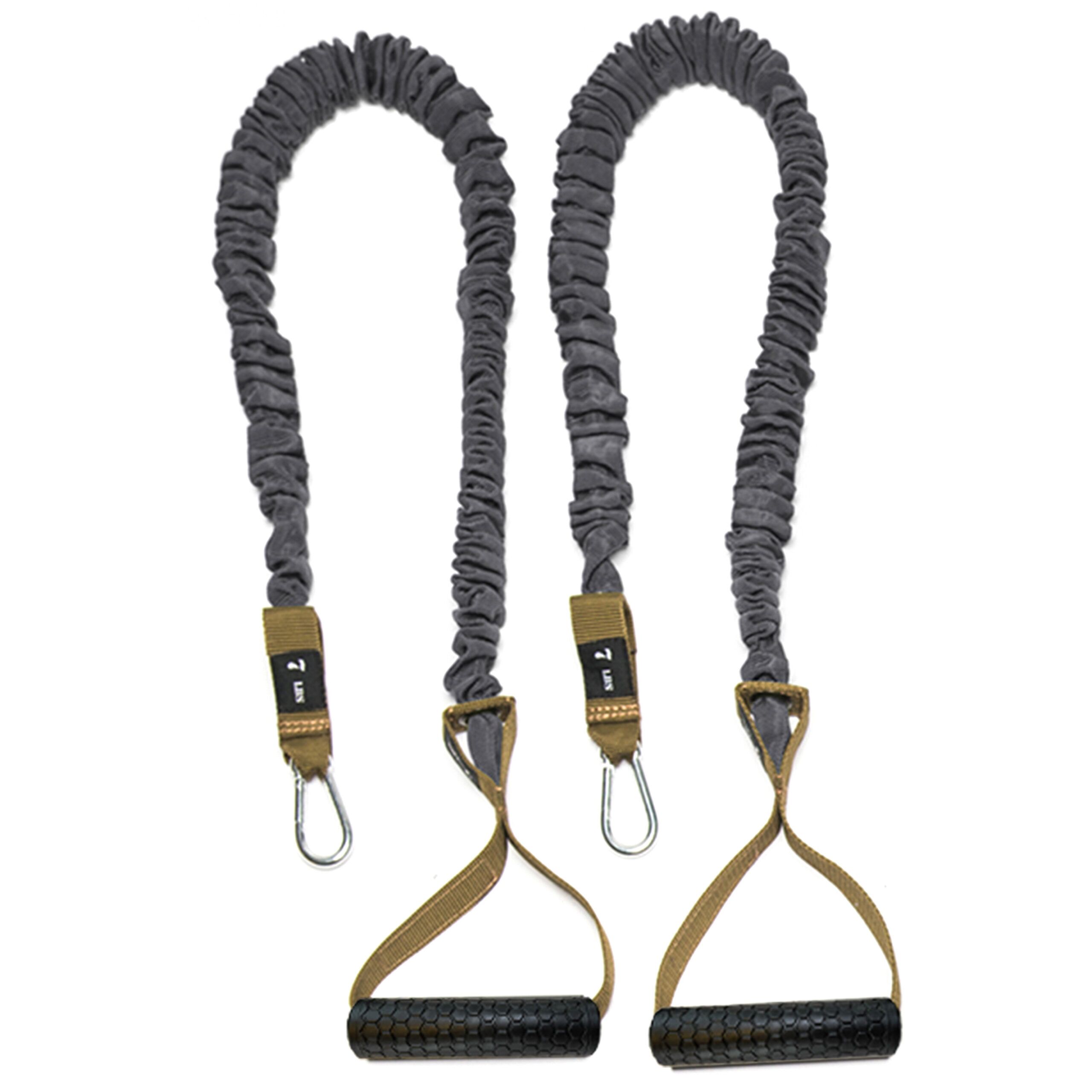4KOR 7 lb Resistance Cord Pair with gray safety sleeve cords and tan handles